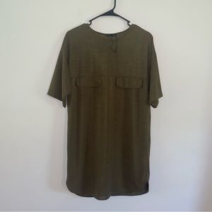 Zara Women's Army Green Scoop Neck Faux Flap Pockets Short Sleeve T Shirt Dress